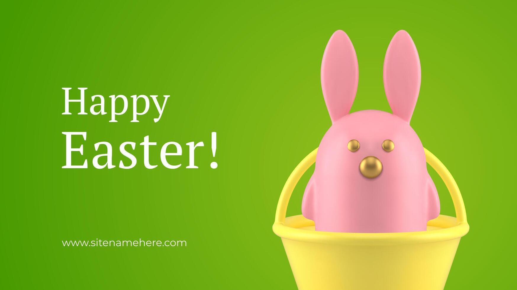 Happy Easter rabbit toy in basket Christianity holiday celebration 3d banner design template vector