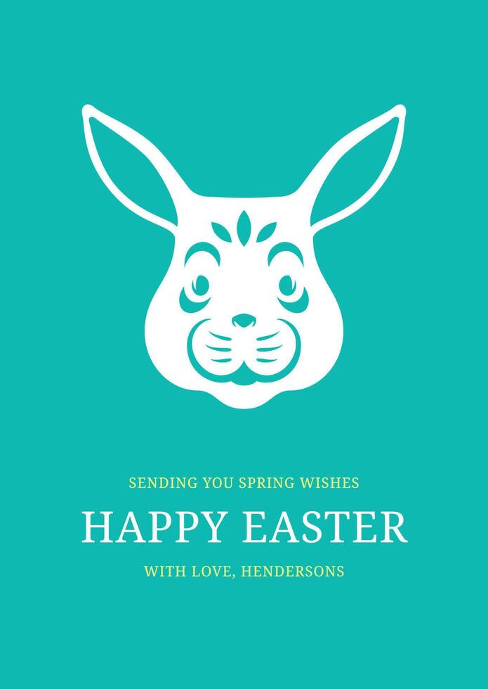 Happy Easter green vintage greeting card bunny portrait with long ears design template flat illustration vector