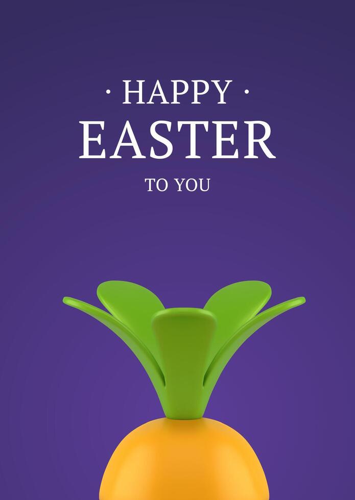 Happy Easter orange carrot 3d greeting card design template holiday celebration realistic illustration vector