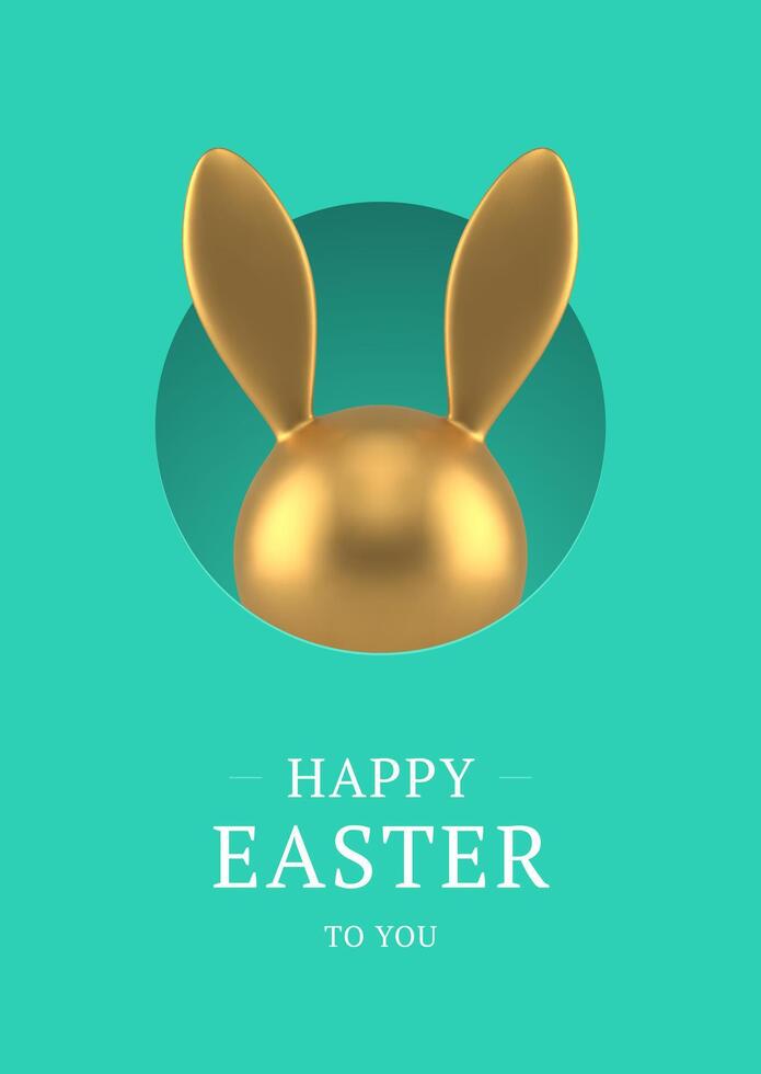 Happy Easter modern 3d greeting card golden bunny bauble hiding at hole design template realistic illustration vector