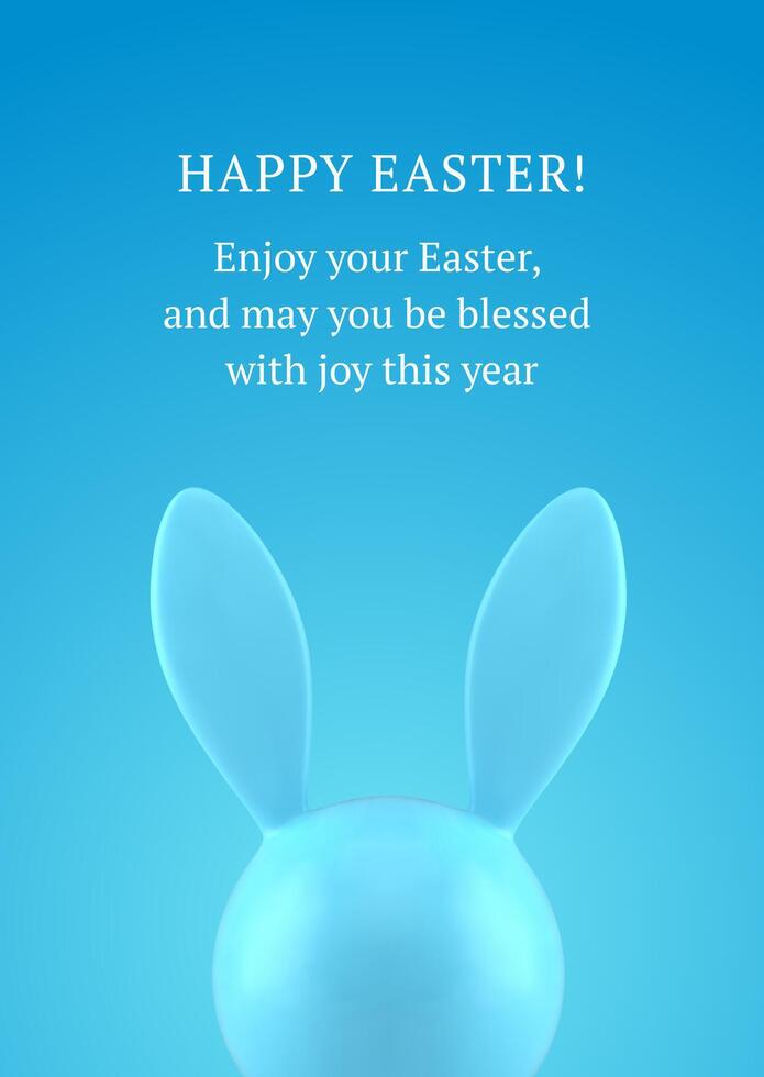 Happy Easter 3d greeting card blue bunny head long ears design template realistic vector