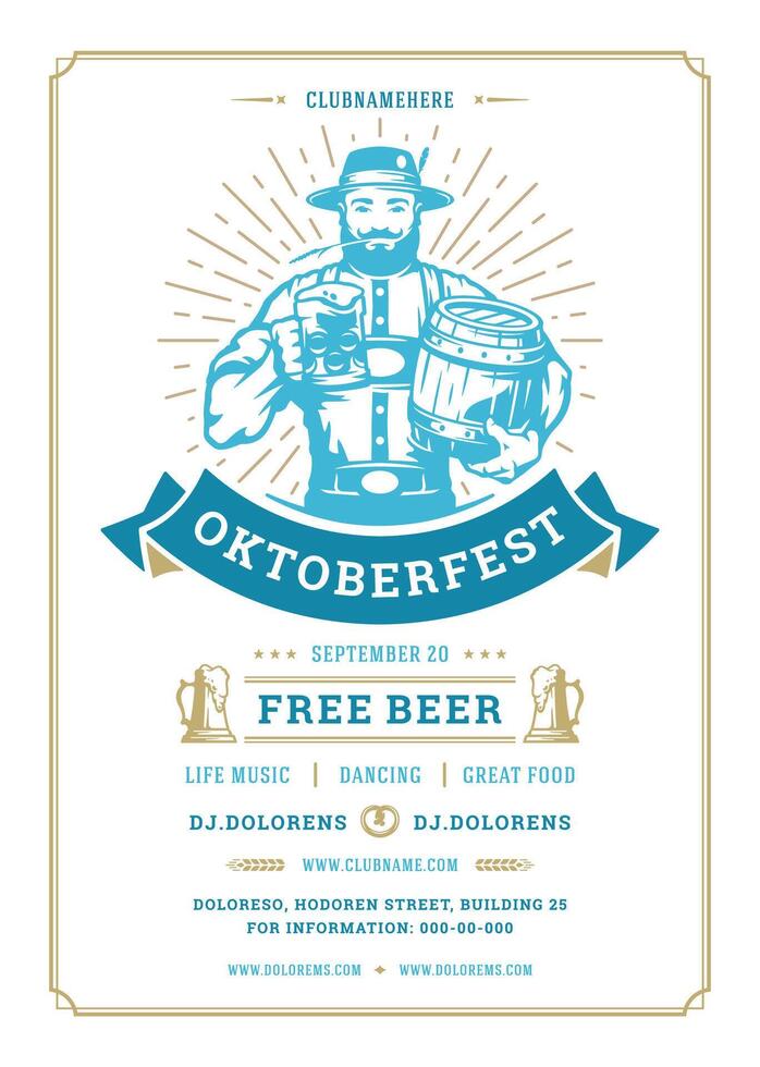 Oktoberfest flyer or poster retro typography template design invitation beer festival celebration illustration. vector