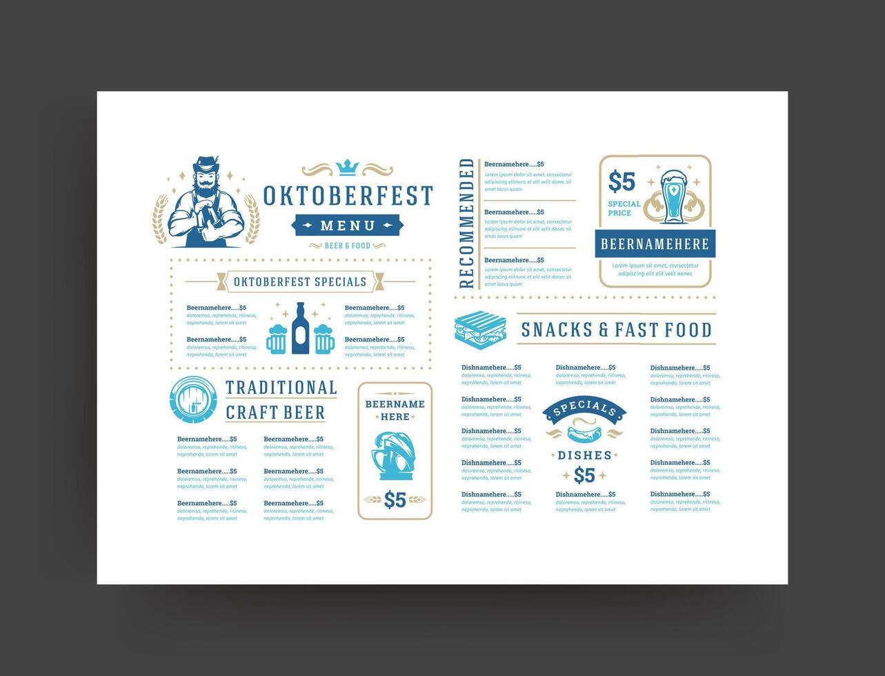 Oktoberfest menu vintage typography template beer festival celebration design illustration. vector