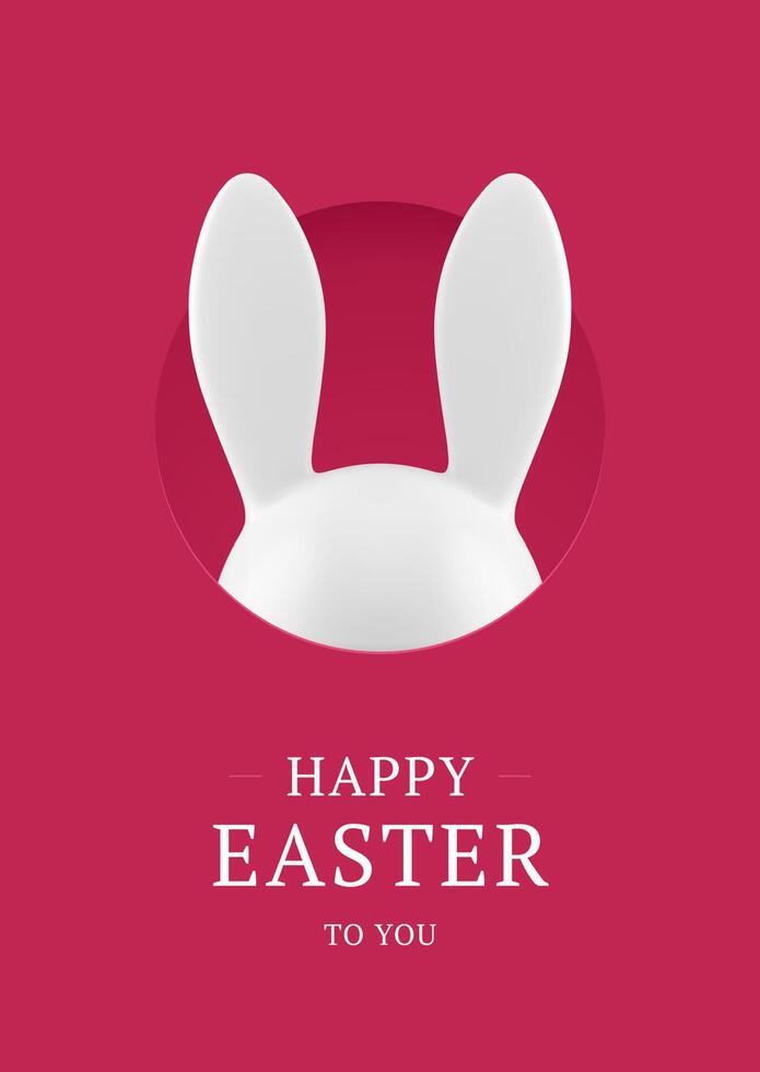 Happy Easter rabbit white bauble long ears hiding in hole 3d greeting card design template realistic illustration vector