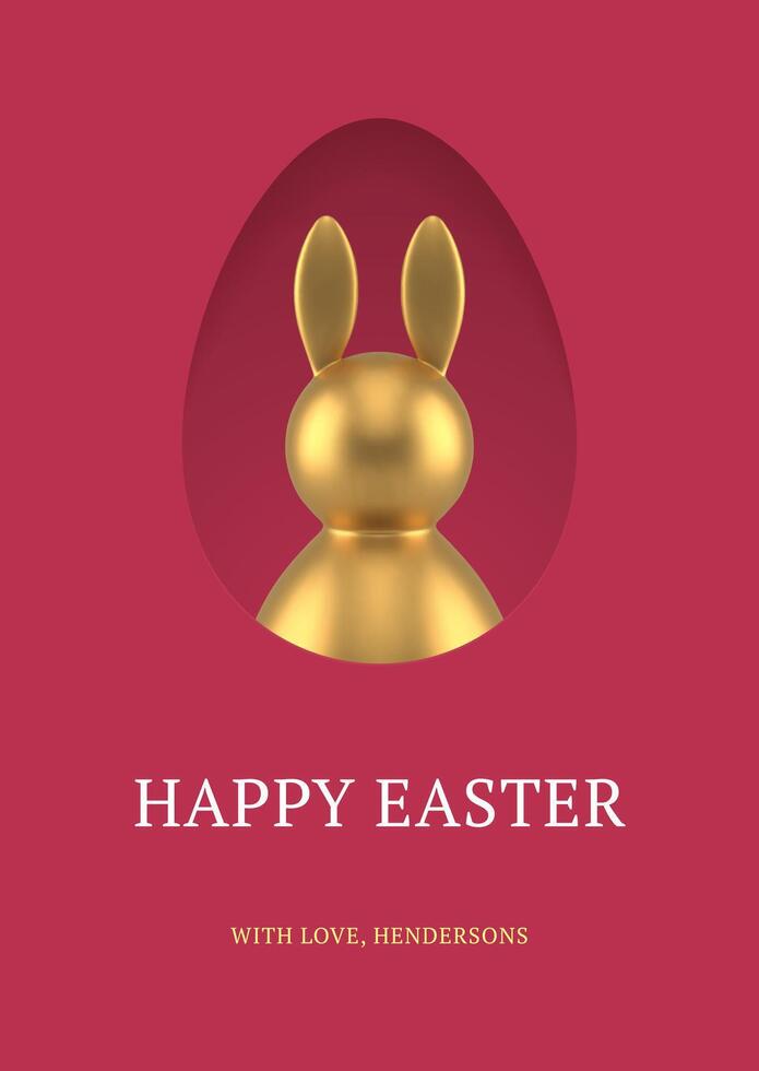 contento Pascua de Resurrección 3d saludo tarjeta dorado Conejo huevo agujero sorpresa diseño modelo realista vector