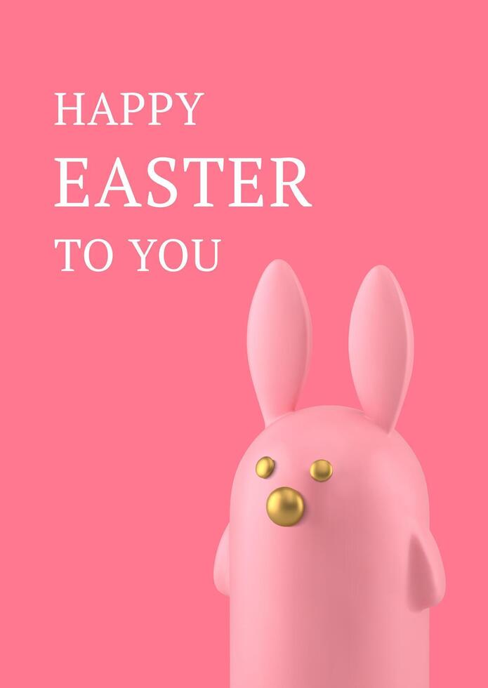 Happy Easter 3d greeting card pink rabbit animal character design template realistic vector