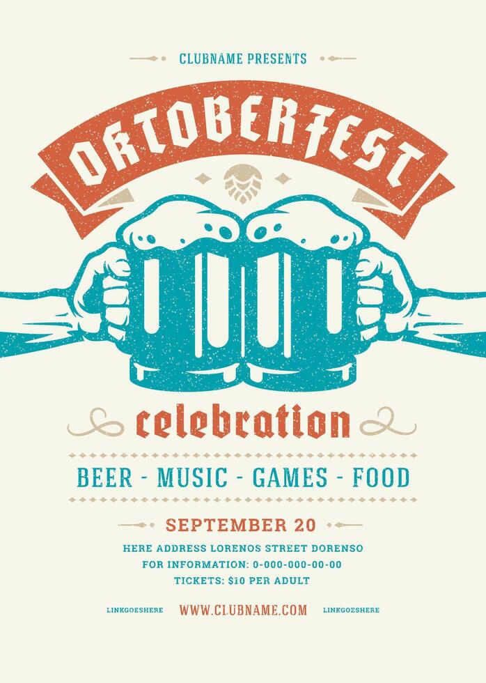 Oktoberfest volantes o póster retro tipografía modelo diseño invitación cerveza festival celebracion ilustración. vector