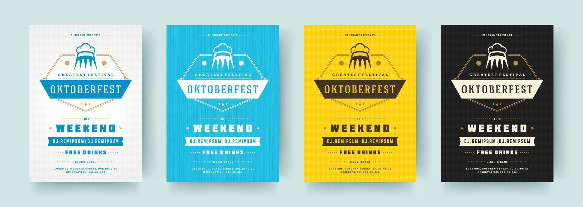 Oktoberfest volantes o carteles retro tipografía plantillas diseño invitaciones cerveza festival celebracion. vector