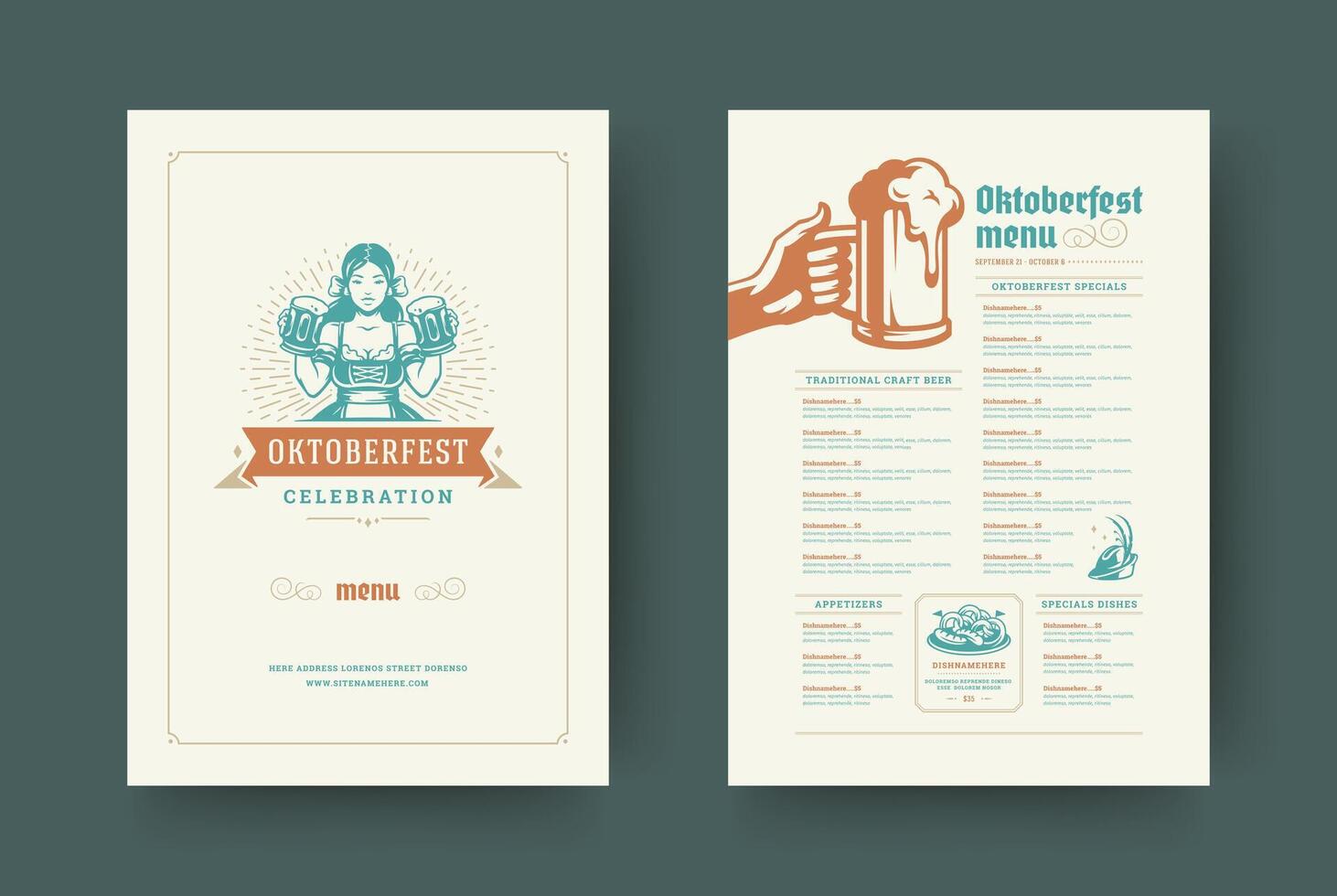 Oktoberfest menu vintage typography template with cover beer festival celebration and label design illustration. vector