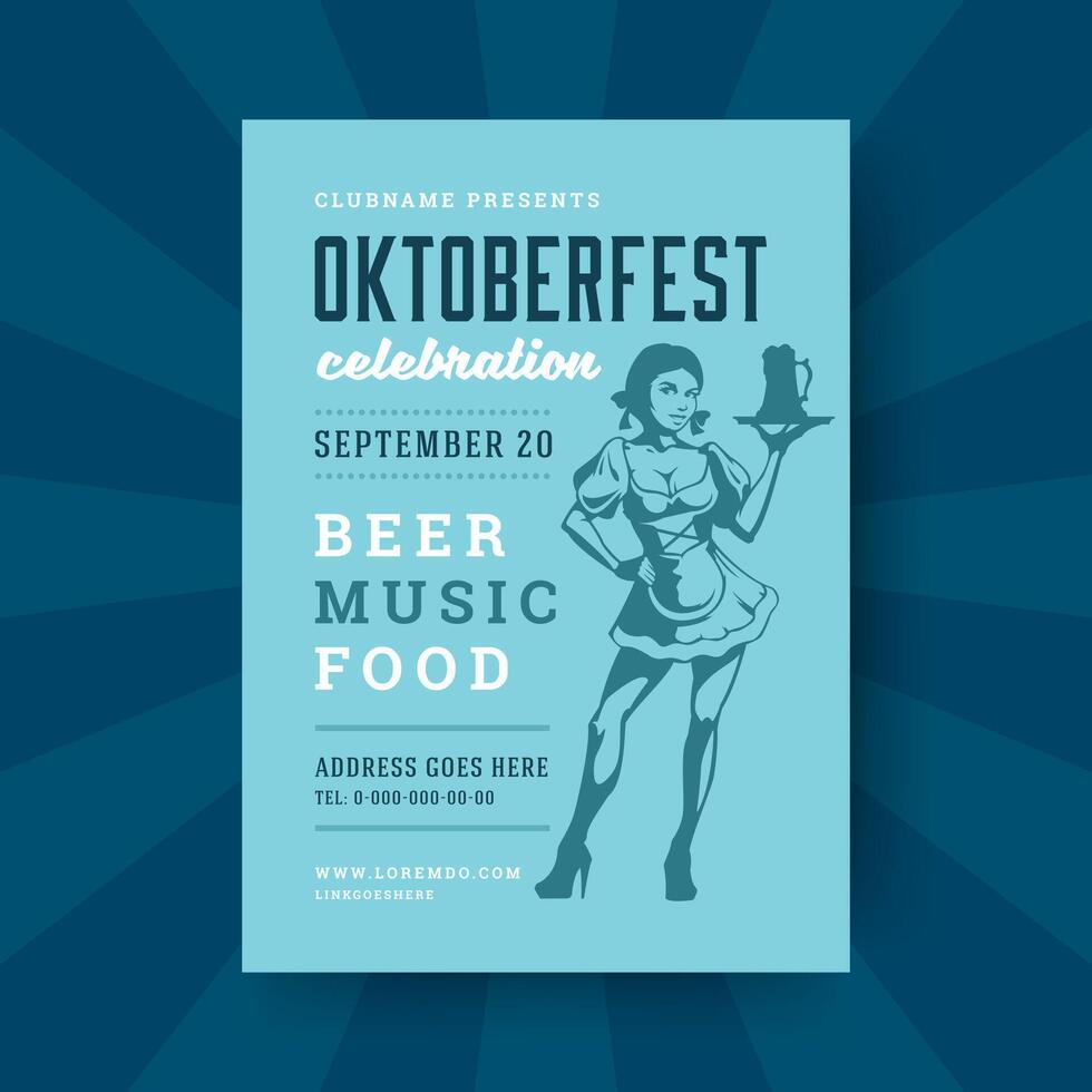 Oktoberfest volantes o póster retro tipografía modelo diseño invitación cerveza festival celebracion ilustración. vector