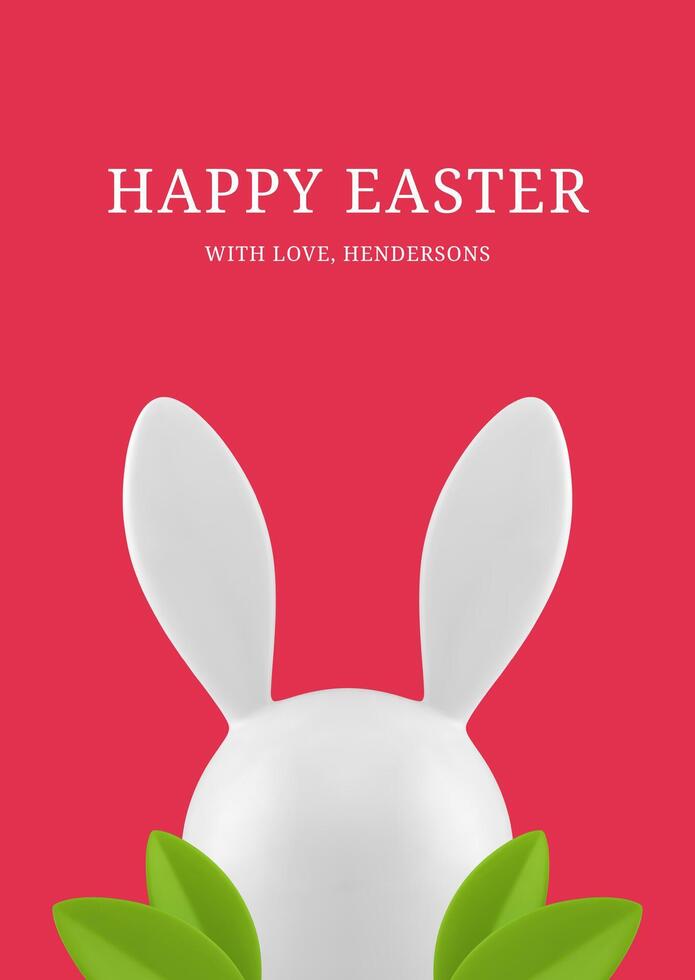 Happy Easter rabbit bauble long ears foliage 3d greeting card design template realistic vector