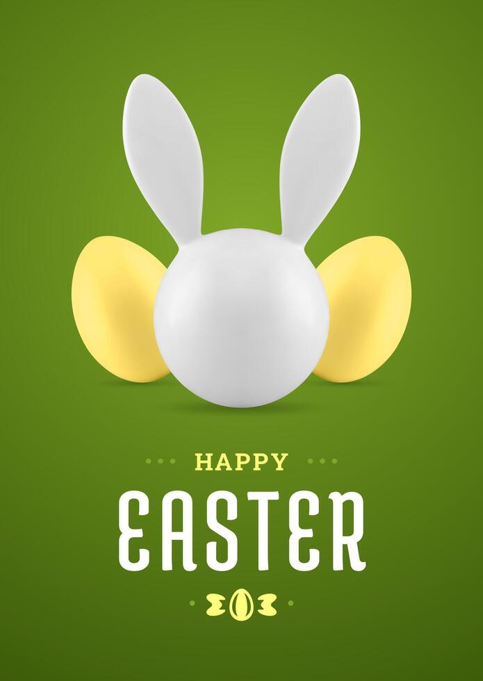 Happy Easter rabbit chicken eggs 3d greeting card holiday congrats design template realistic vector