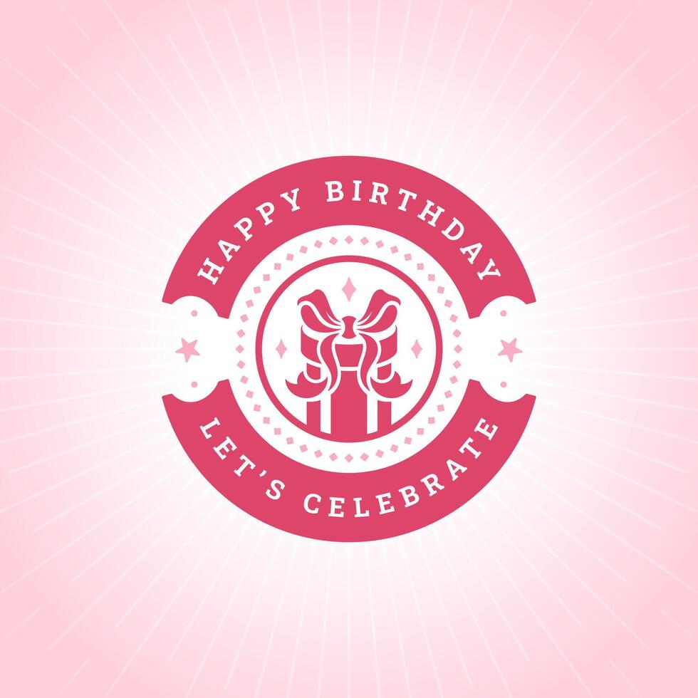 Happy birthday pink gift box circle ribbon greeting vintage social media post template vector