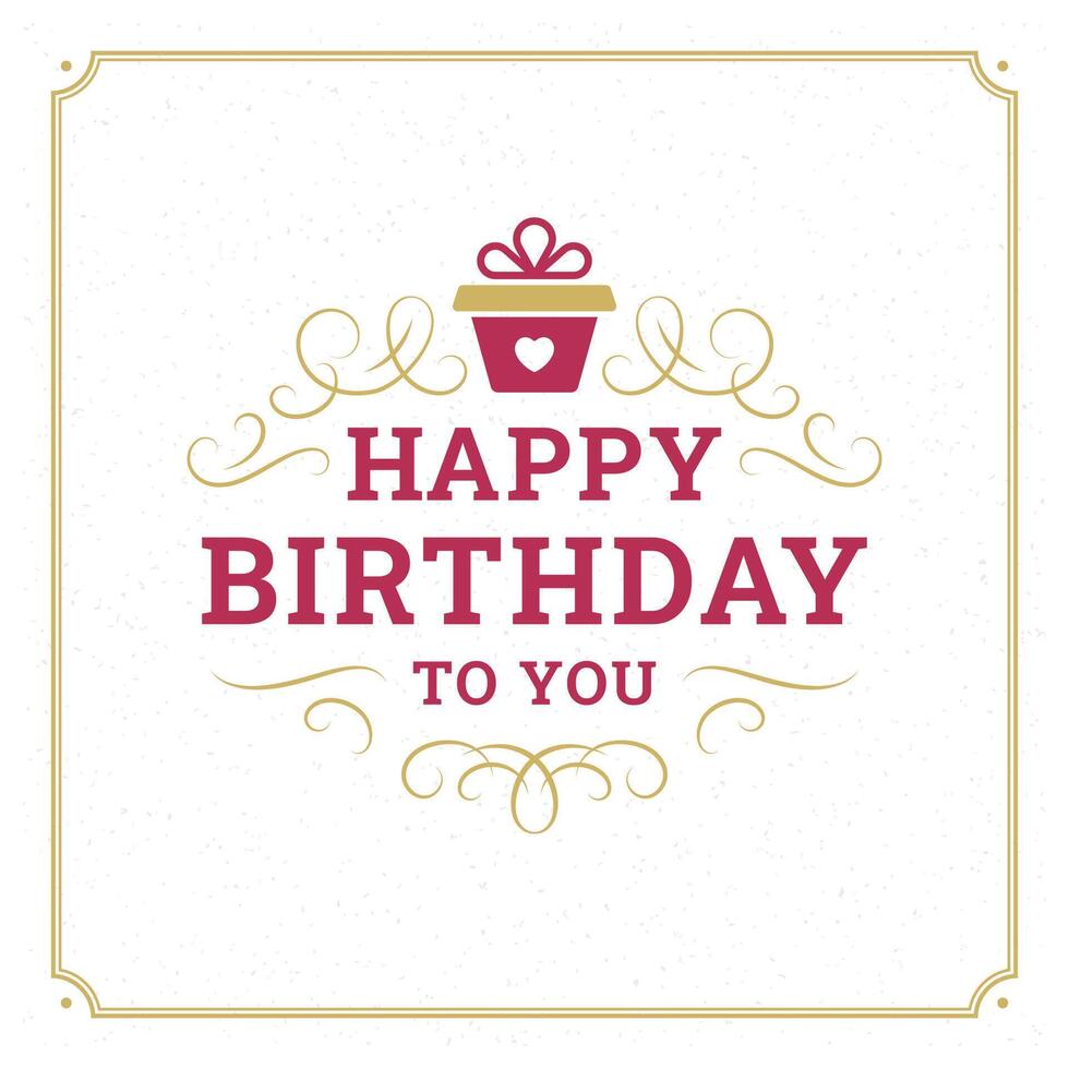 Happy birthday vintage greeting card classic antique ornate typographic template flat vector