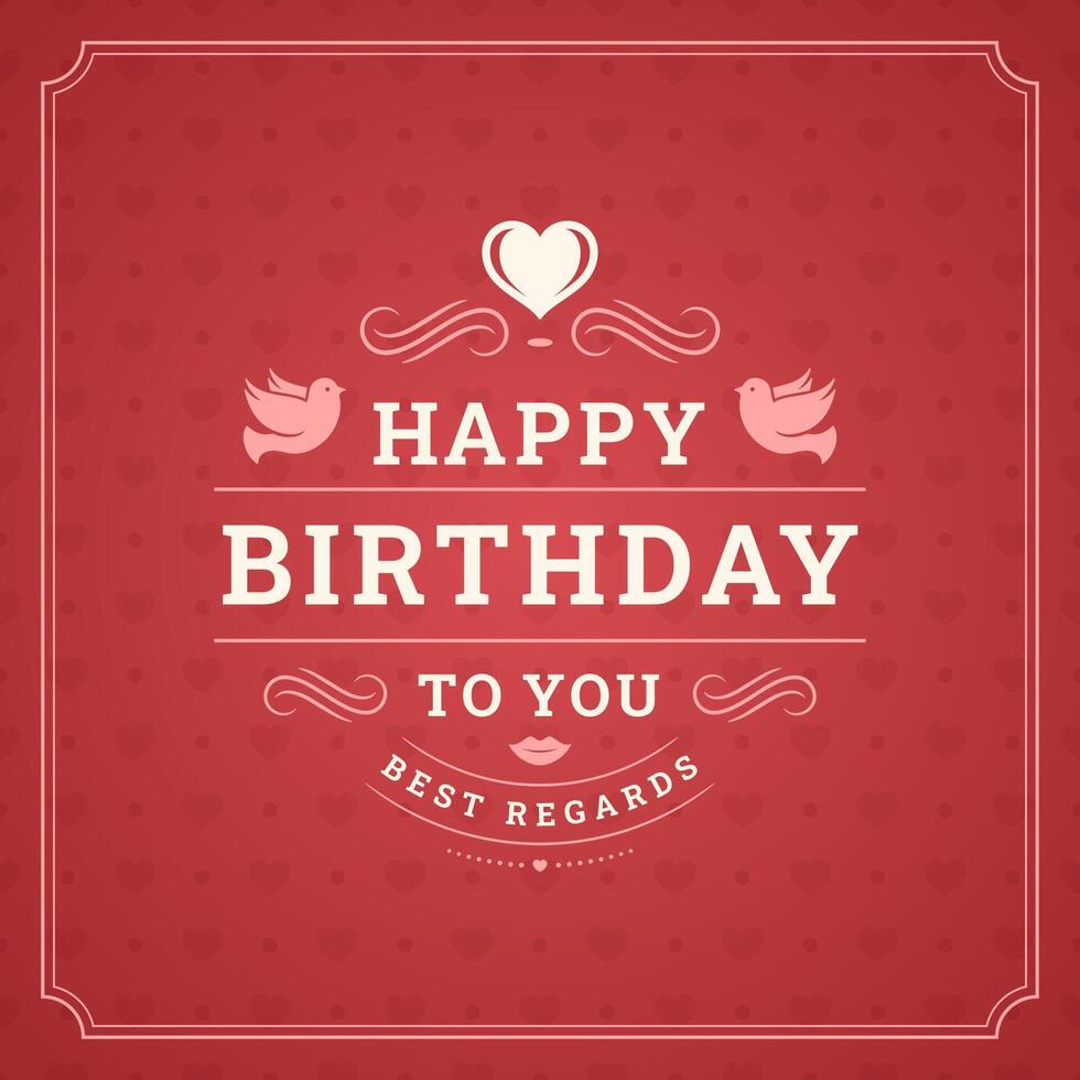 Happy birthday best regards vintage red greeting card typographic template flat illustration vector