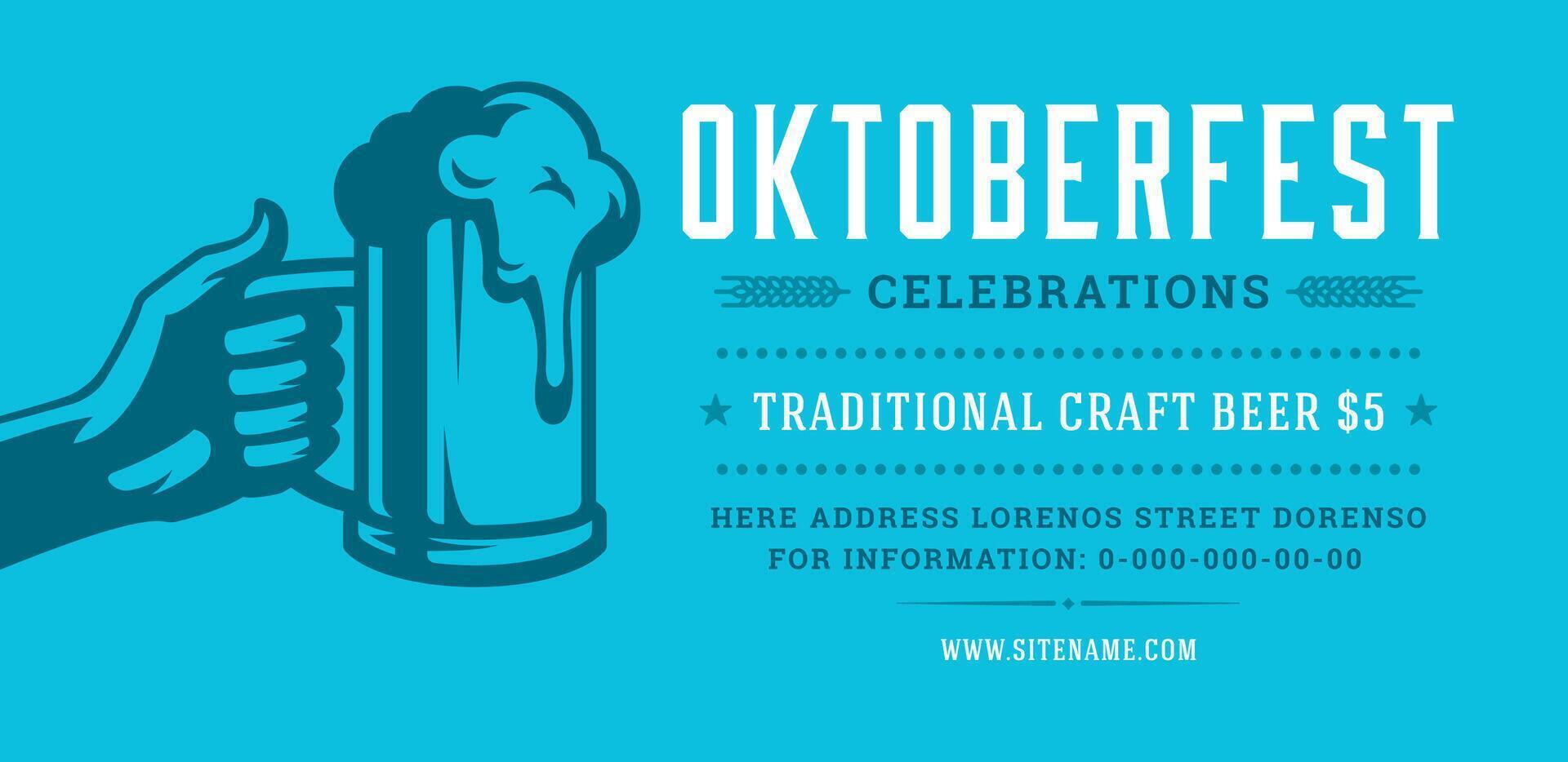 Oktoberfest flyer or banner retro typography template design willkommen zum invitation beer festival celebration. vector