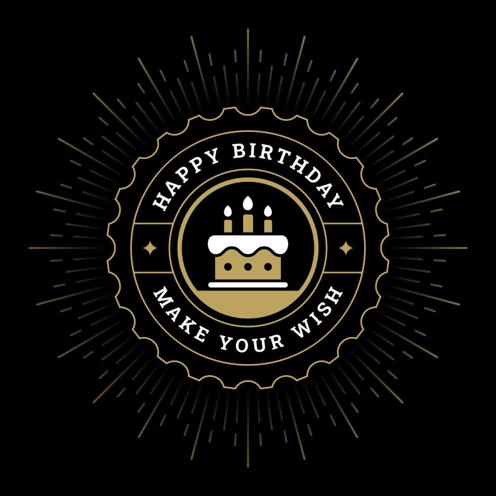 Happy birthday cake with candles black greeting vintage social media post template vector