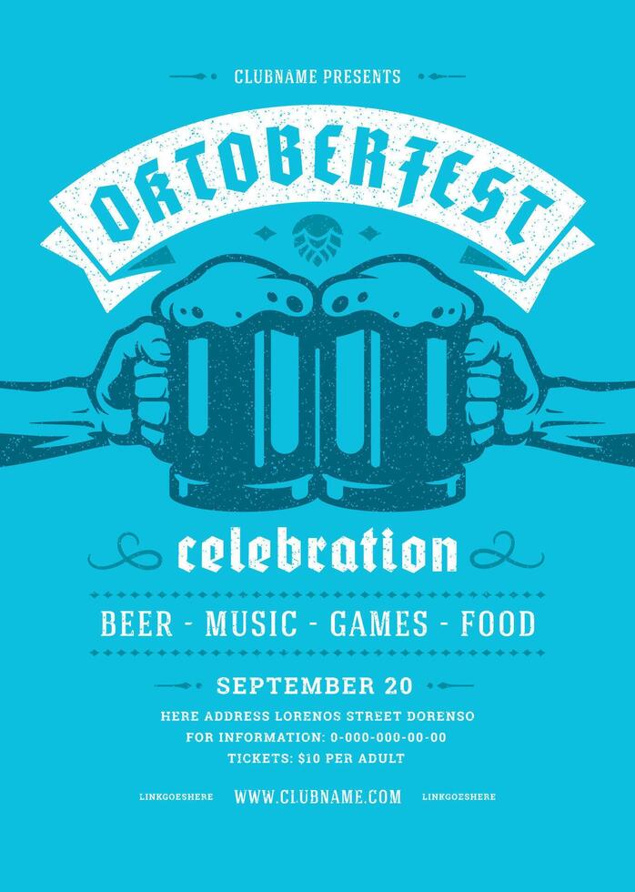 Oktoberfest flyer or poster retro typography template design willkommen zum beer festival celebration illustration vector