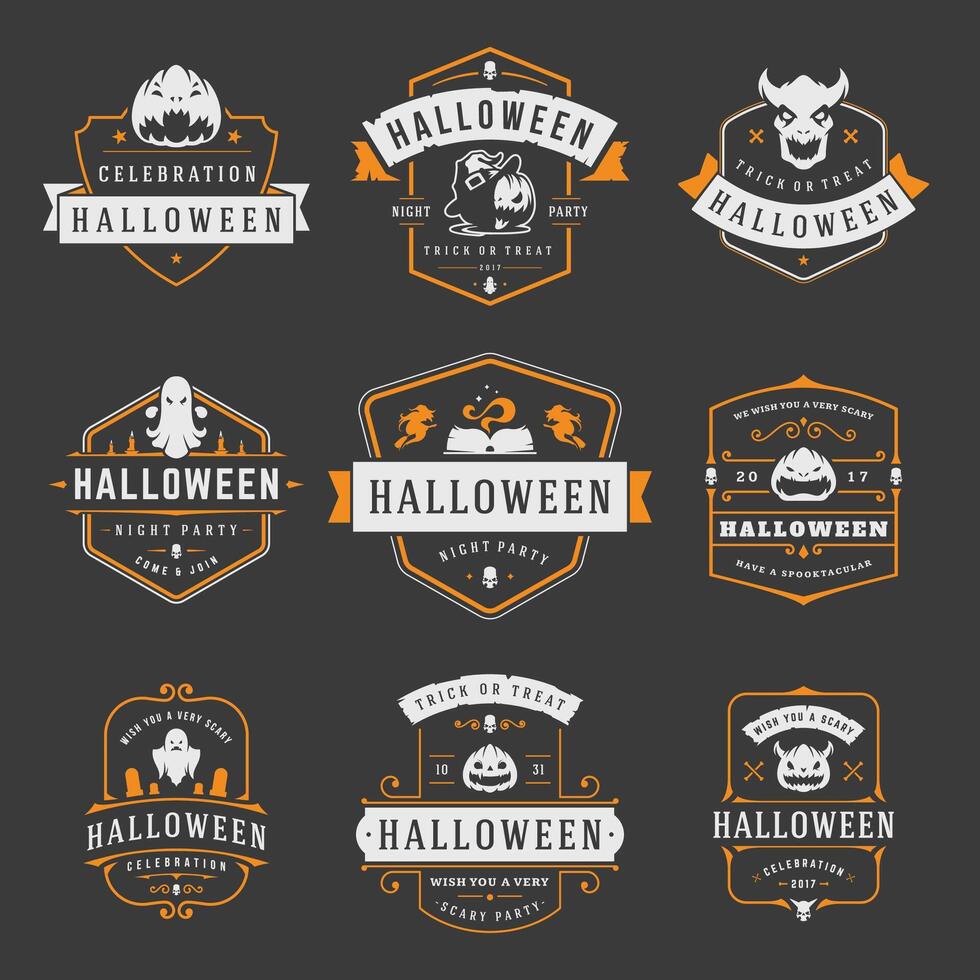 Happy Halloween labels an badges design set. vector