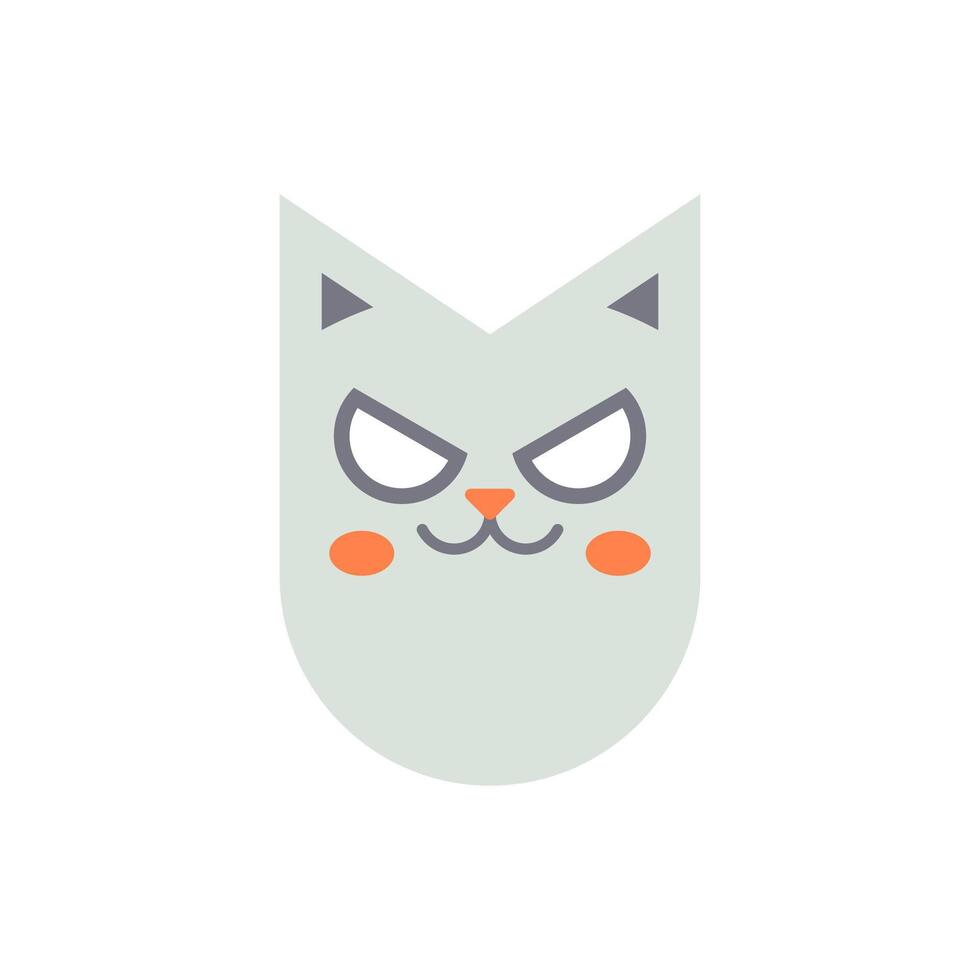 Creepy cat head Halloween feline character with spooky face expression icon flat vector