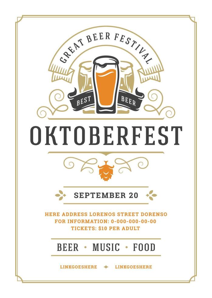 Oktoberfest flyer or poster retro typography template design willkommen zum invitation beer festival celebration. vector