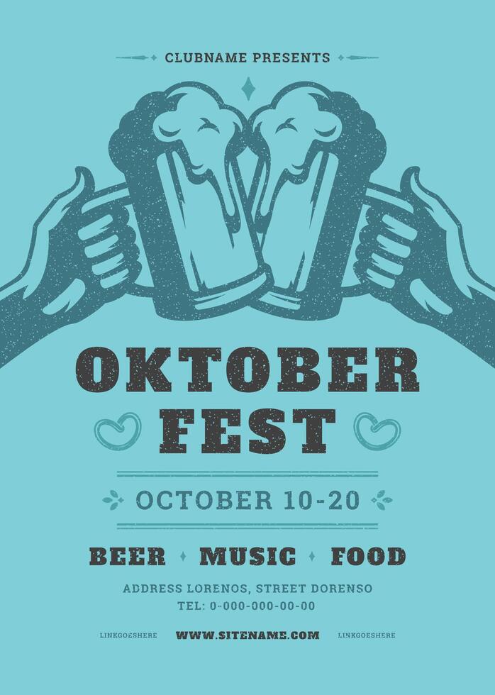 Oktoberfest volantes o póster retro tipografía modelo diseño invitación cerveza festival celebracion ilustración. vector