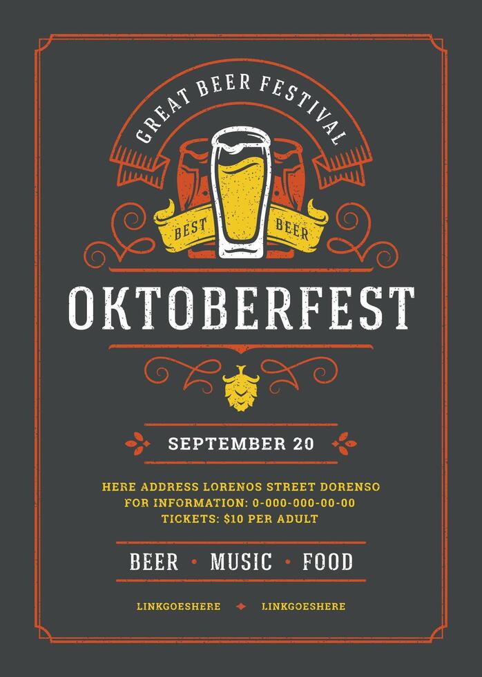 Oktoberfest flyer or poster retro typography template design invitation beer festival celebration illustration. vector