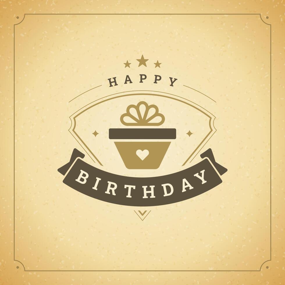 Happy birthday present ribbon beige vintage greeting card typographic template flat vector