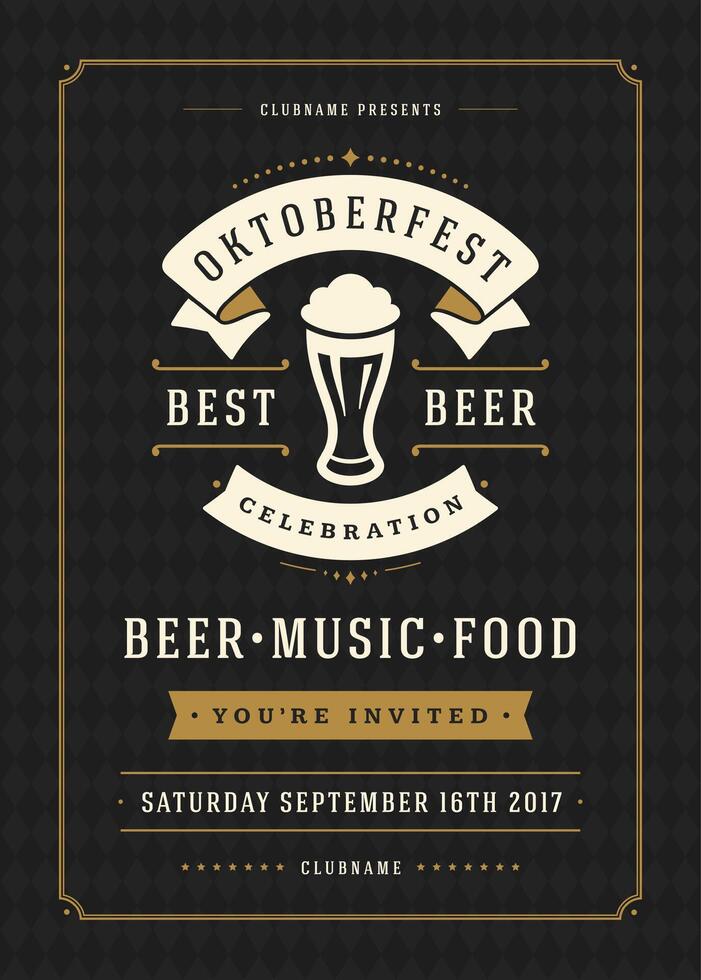 Oktoberfest cerveza festival celebracion retro tipografía póster o volantes vector