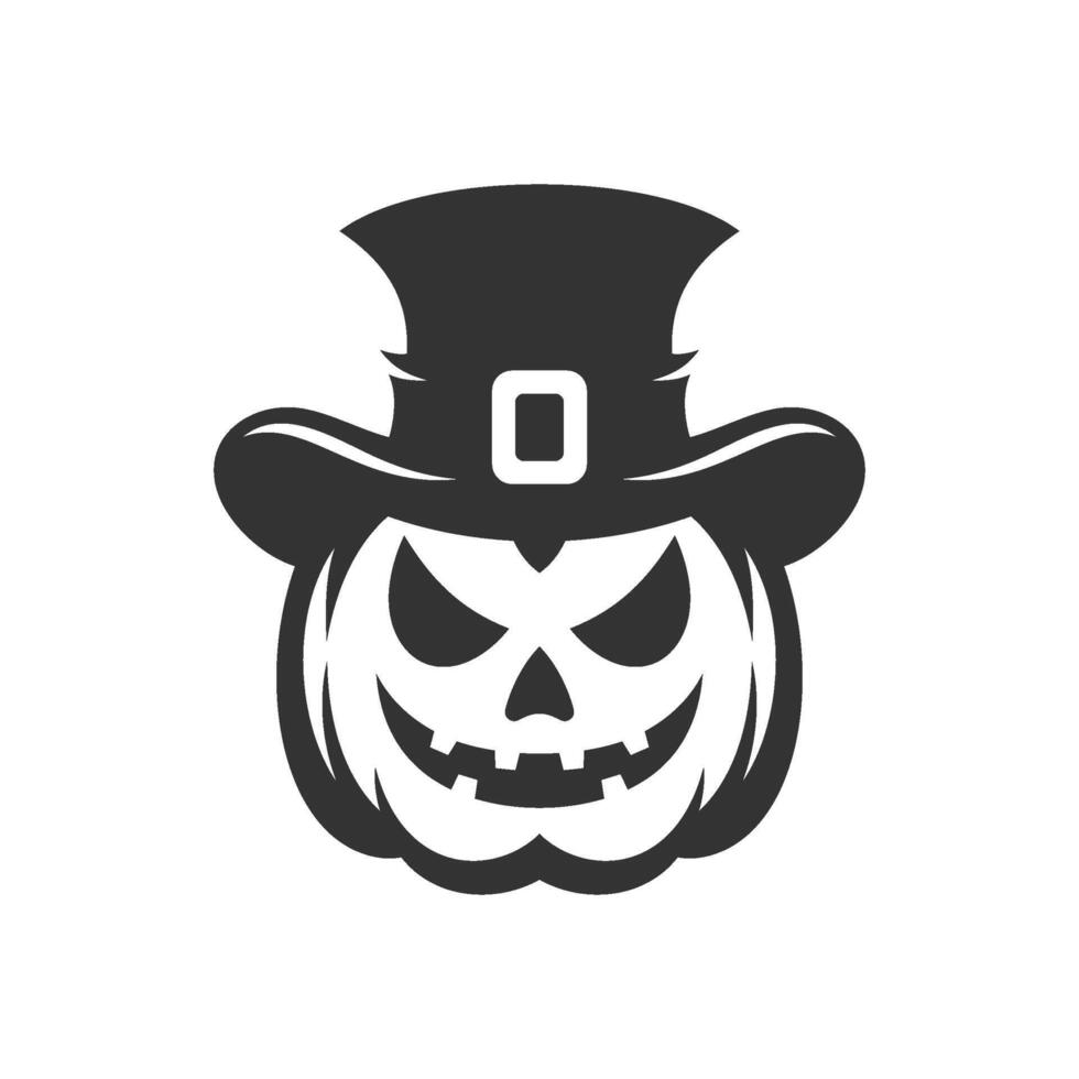 Halloween angry carved pumpkin jack o lantern icon black monochrome silhouette flat vector