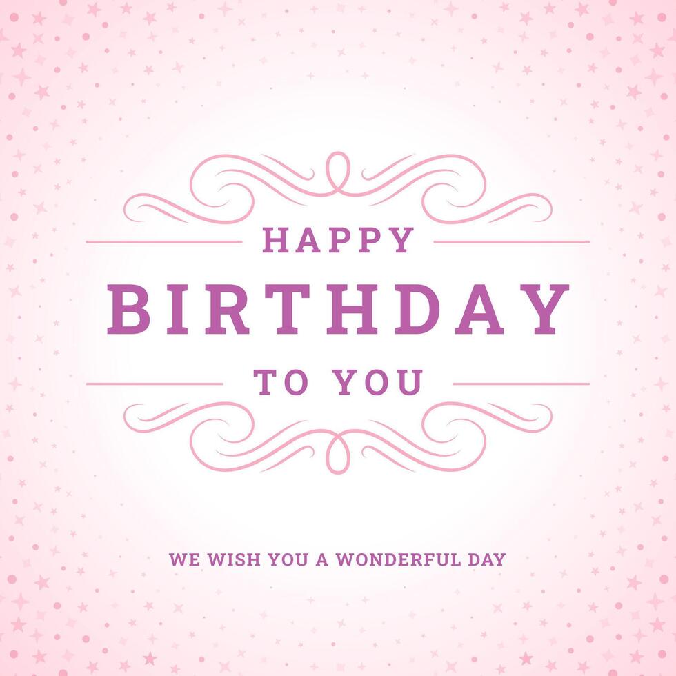 Happy birthday vintage pink greeting card best wishes typographic template flat illustration vector