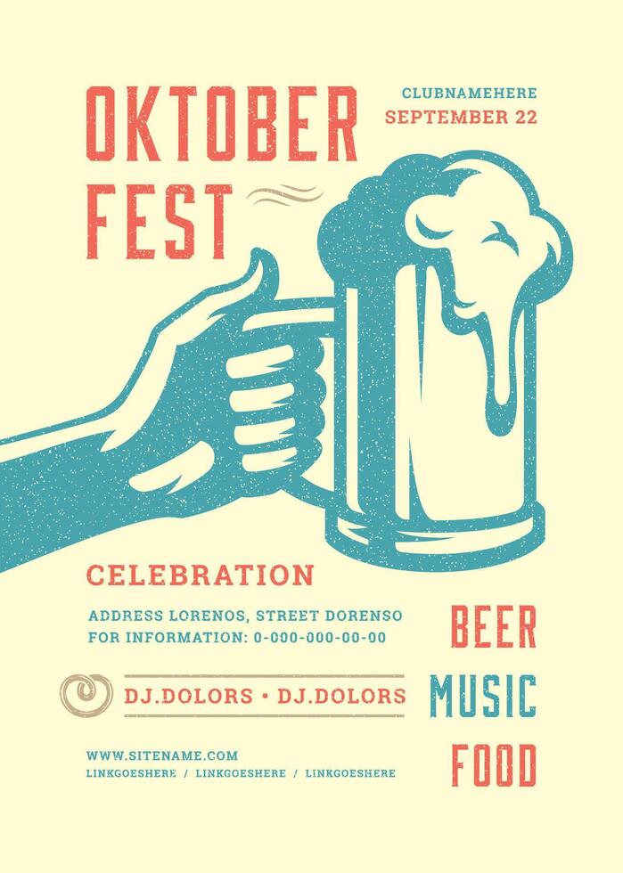 Oktoberfest flyer or poster retro typography template design willkommen zum beer festival celebration illustration vector