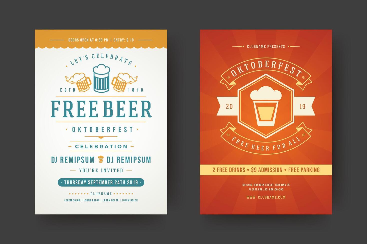 Oktoberfest flyers or posters retro typography templates willkommen zum beer festival celebration illustration vector