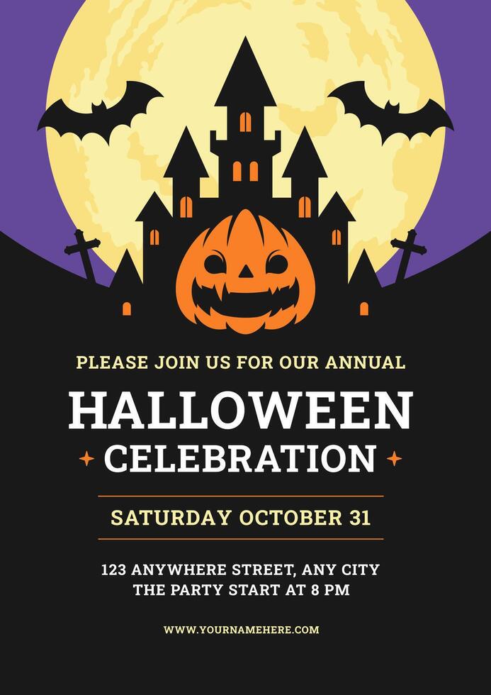 Halloween night party creepy celebration flyer design template promo poster flat illustration vector