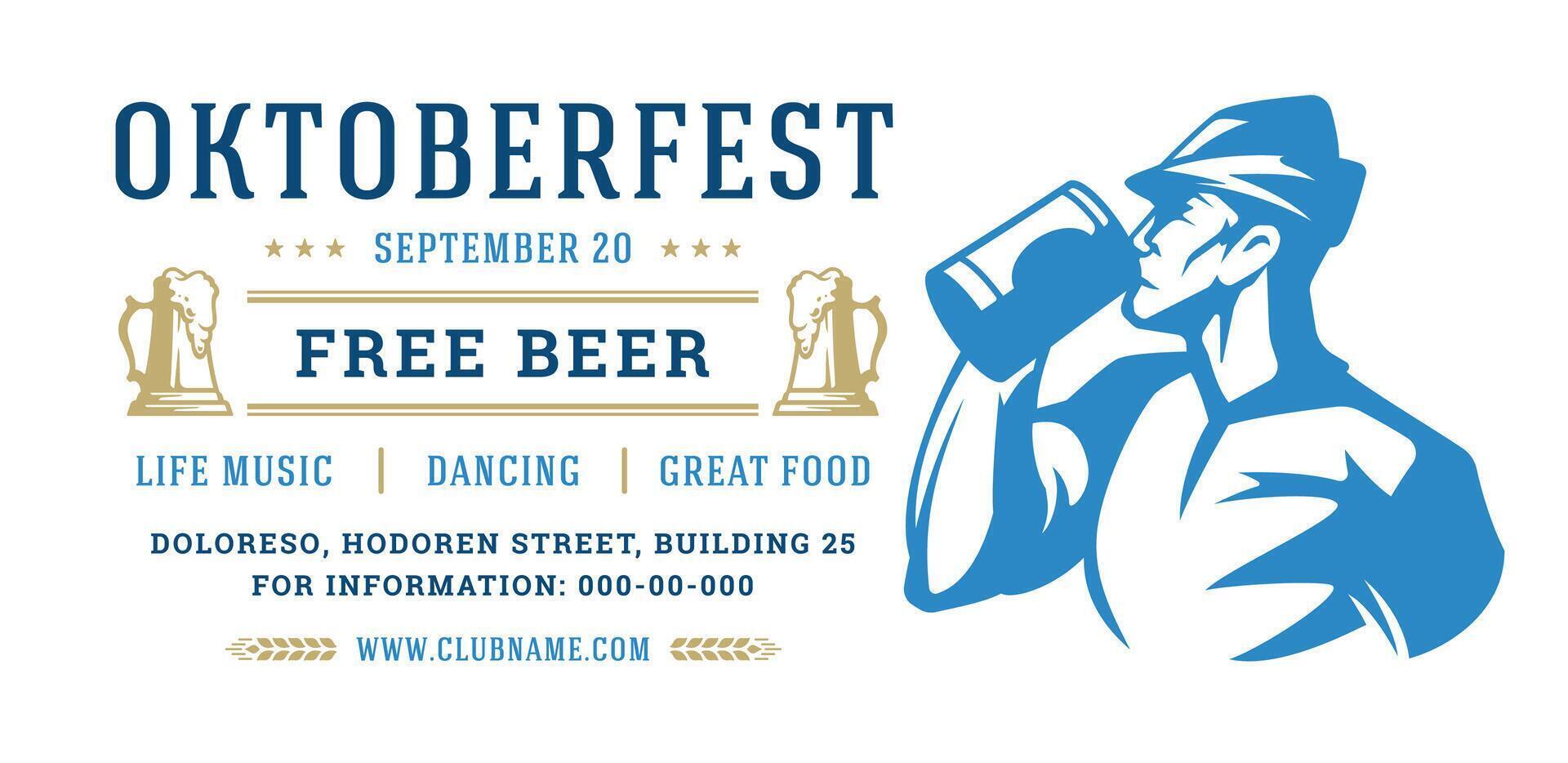 Oktoberfest flyer or banner retro typography template design willkommen zum invitation beer festival celebration. vector
