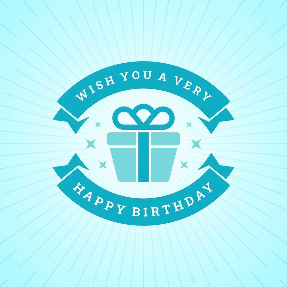 Happy birthday present blue ribbon vintage greeting card typographic template vector