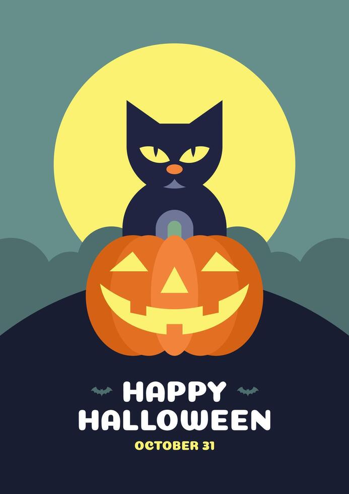 Happy Halloween greeting card design template flat illustration vector