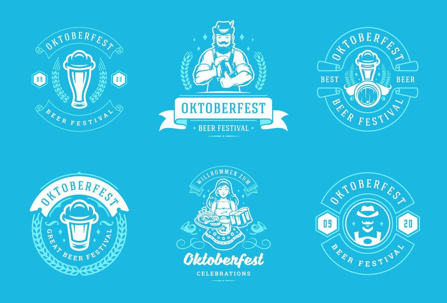 Oktoberfest badges and labels set vintage typographic design templates. vector