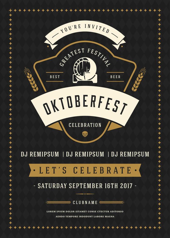 Oktoberfest celebracion póster con fecha y invitación vector