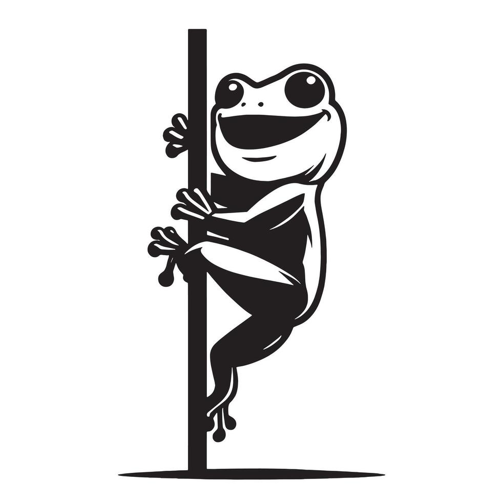 Climbing frog in black and white illustration vector