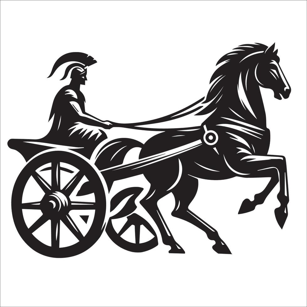 cuatro con ruedas caballo carro ilustración en negro y blanco vector