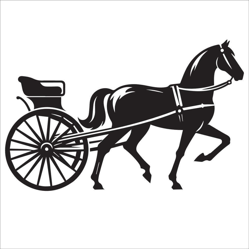 Four Wheeled Horse Carriage silhouette on a white background vector