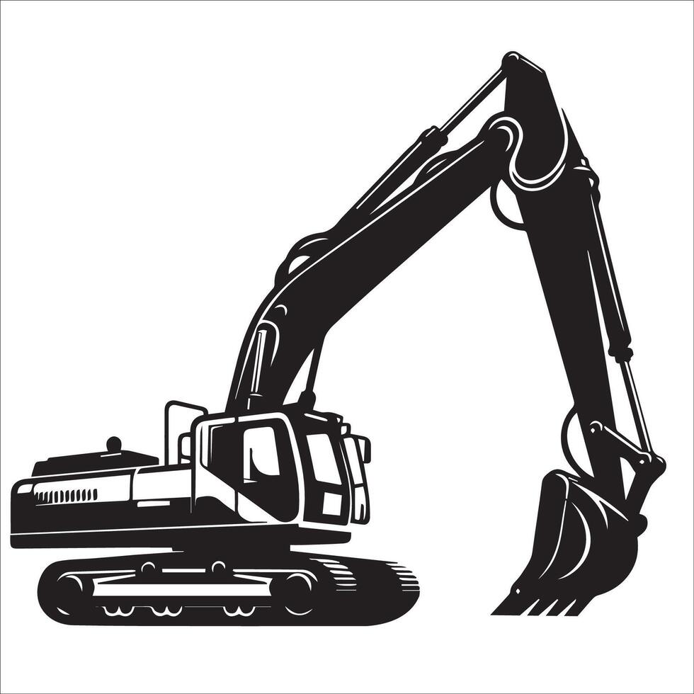 Excavator illustration in black and white vector