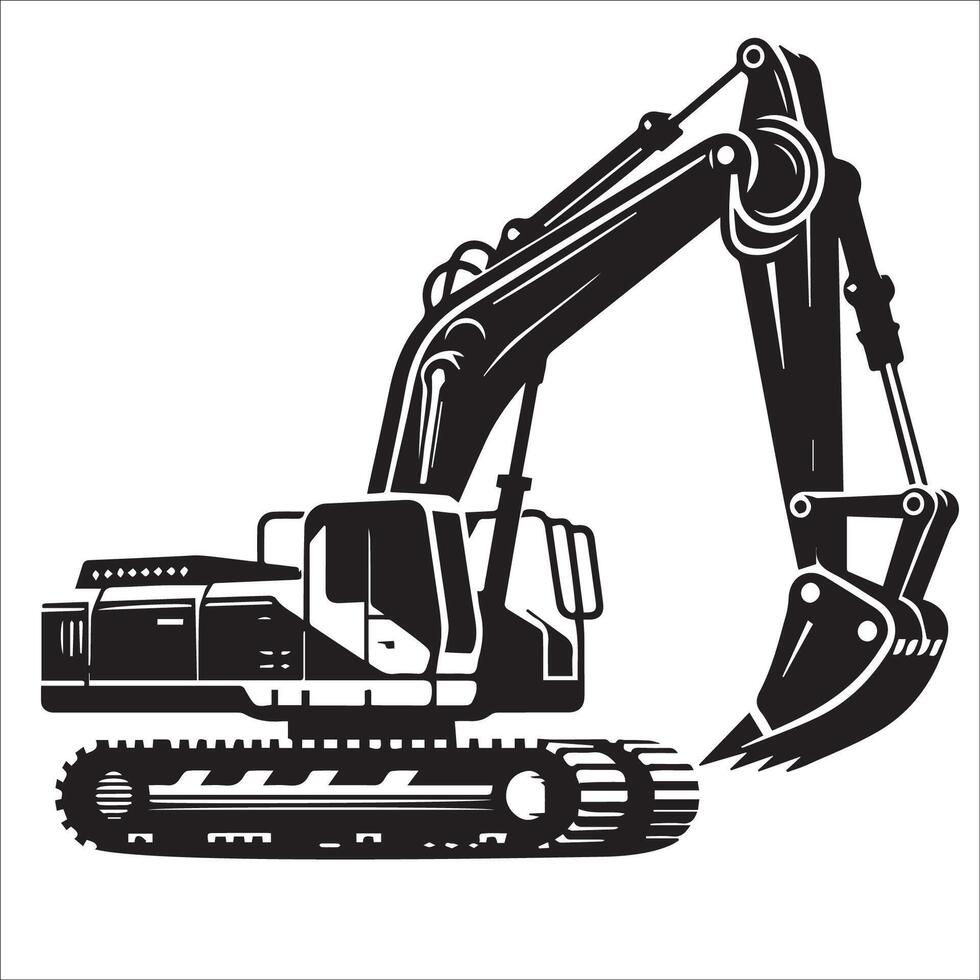 Excavator Clipart in black and white vector