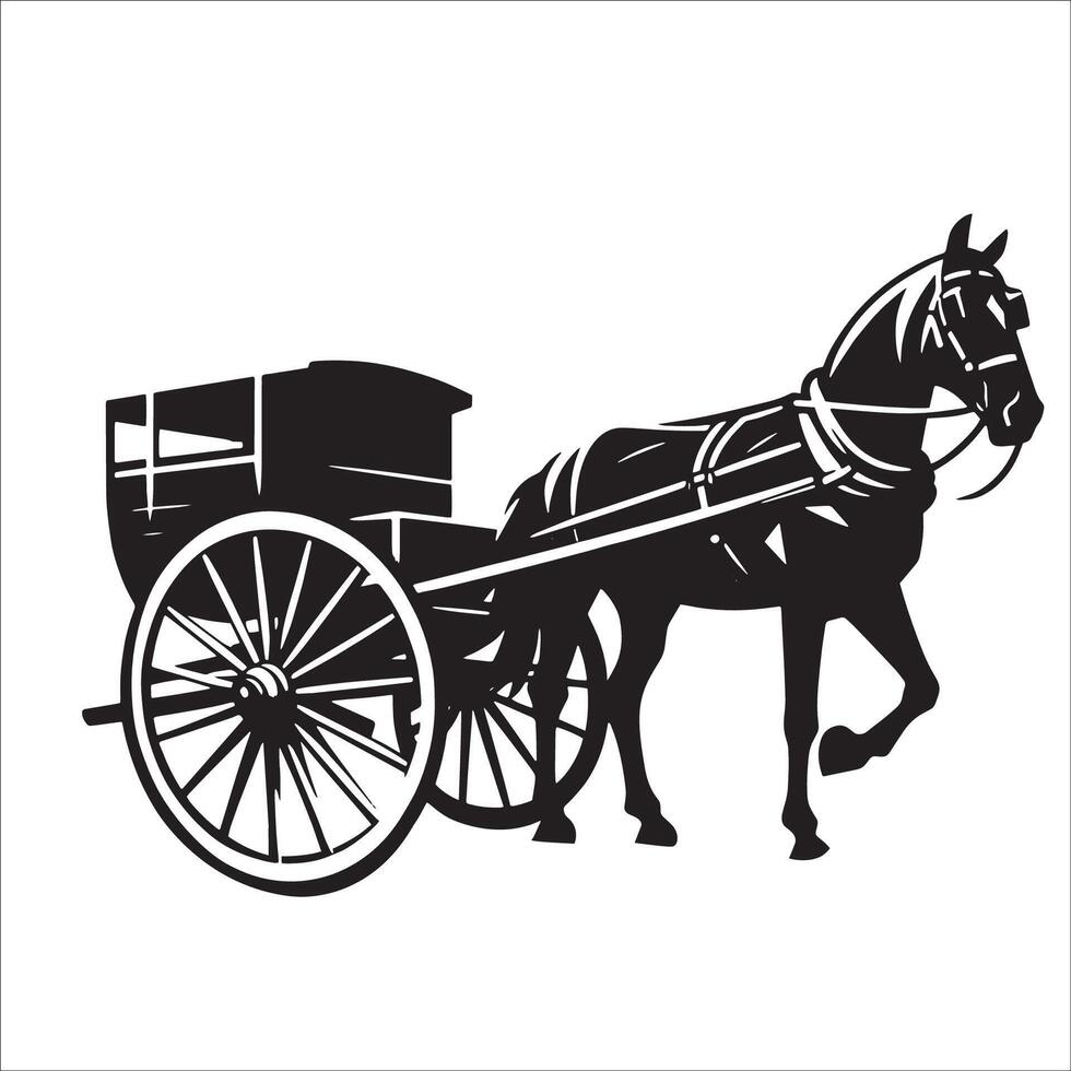 Four Wheeled Horse Carriage illustration in black and white vector