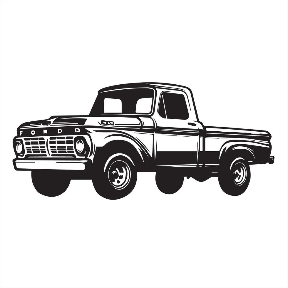 Pickup Truck illustration in black and white vector