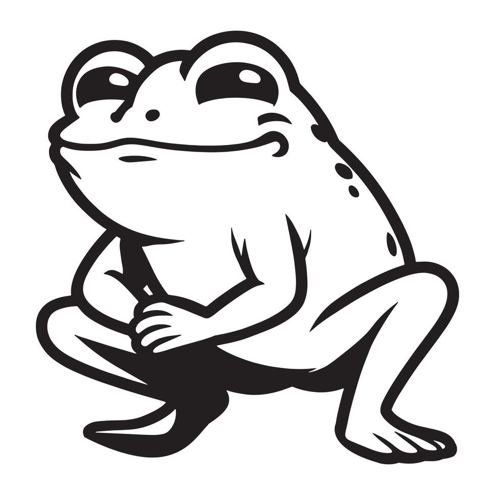 Cute frog squatting with its hind legs illustration vector