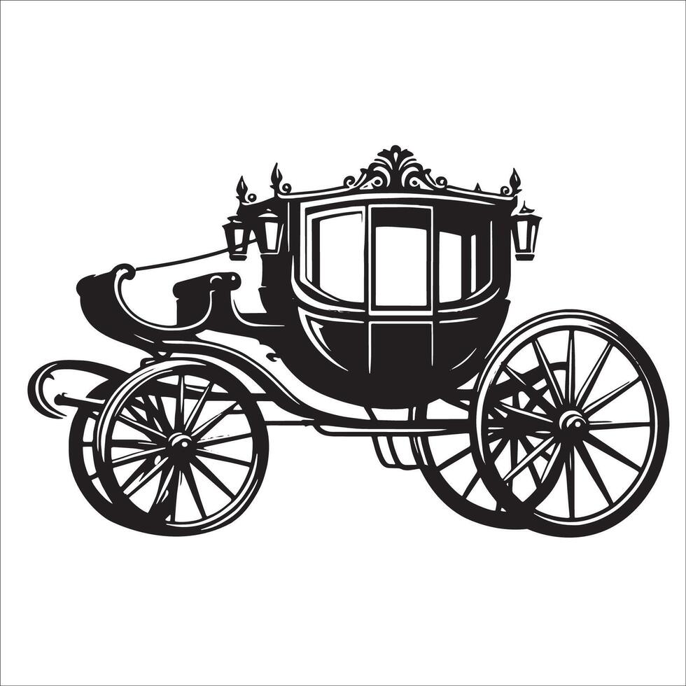 Four-wheeled carriage silhouette on a white background vector