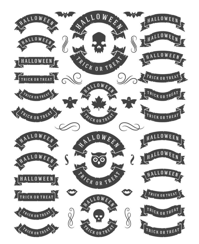 Halloween silhouettes and icons set isolated on a white background illustration. vector