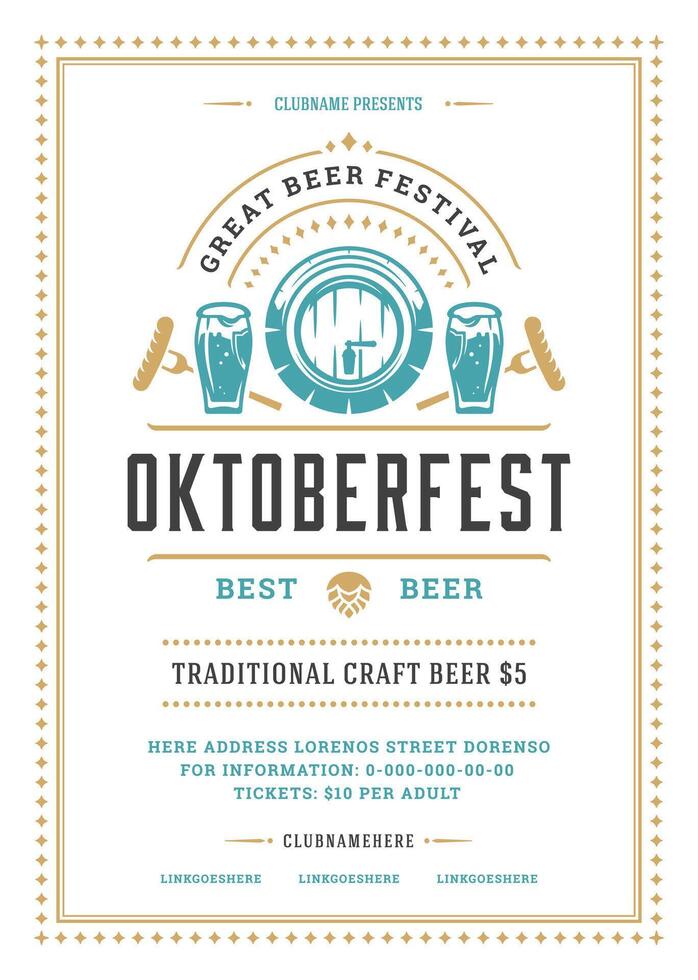 Oktoberfest flyer or poster retro typography template design beer festival celebration illustration vector